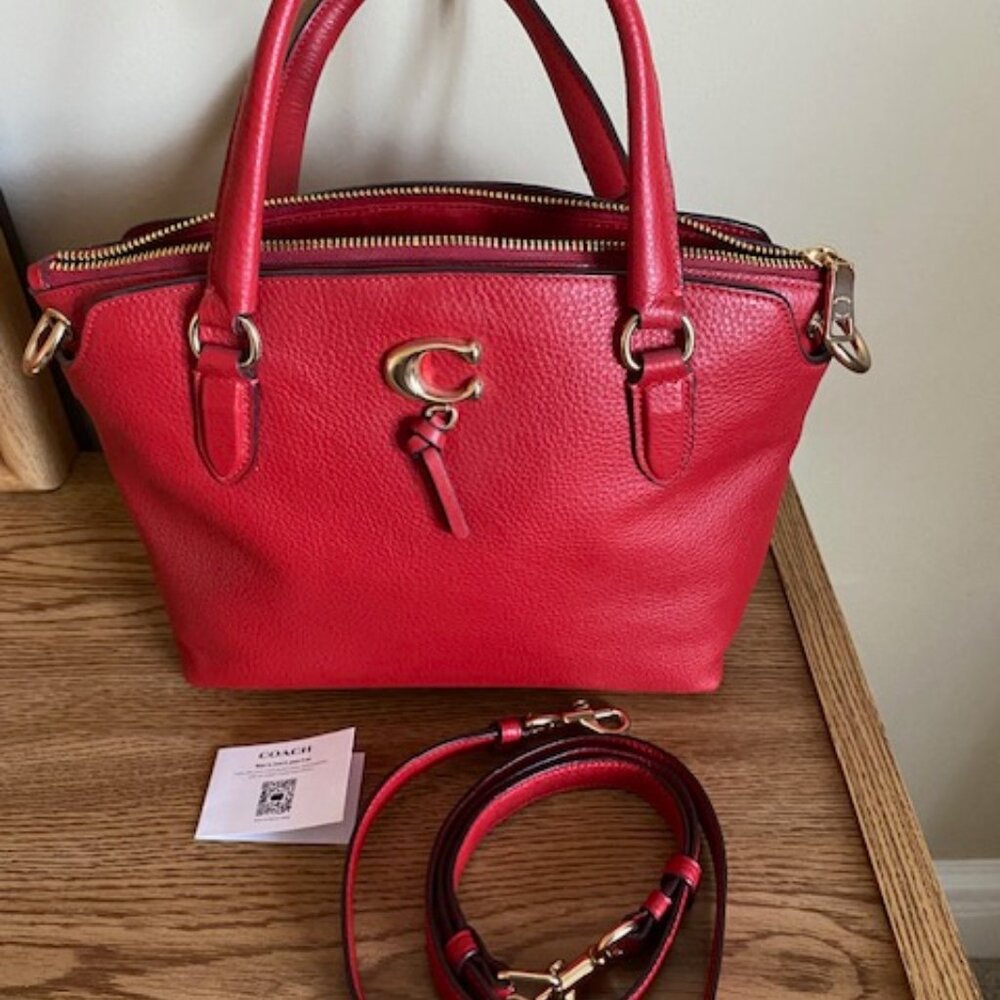 Coach Remi Satchel Pink Pebbled Leather Crossbody Shoulder Handbag 1317